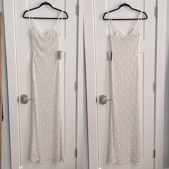 Retrofete Landy Sheer Lace Faux Pearl Adorned Maxi Dress White NEW with tag - Picture 3 of 14